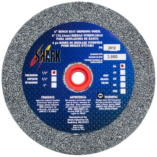Shark Industries 6-in. x 1/2-in. x 1-in. Bench Seat Grinding Wheel 36 Grit, Aluminum Oxide 2012 - main